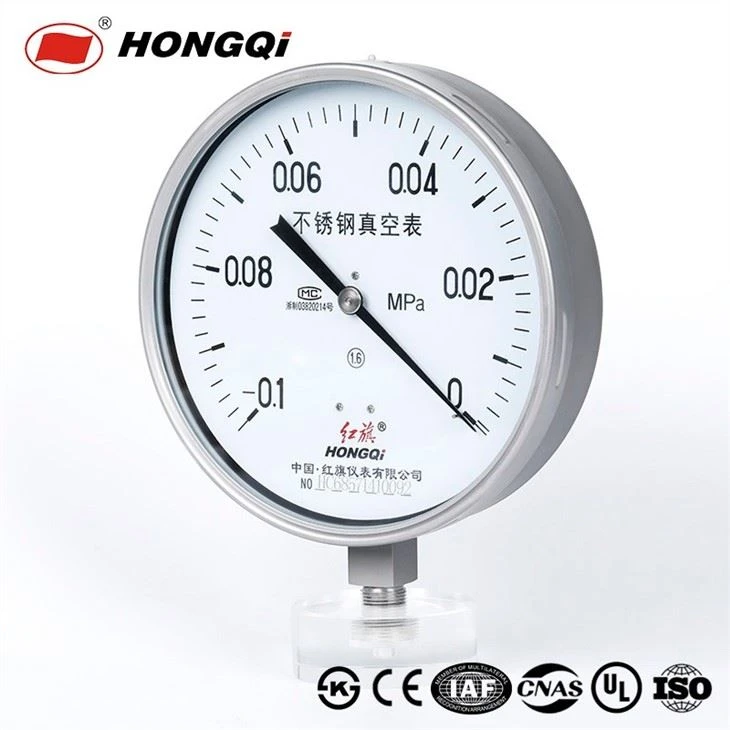 Hongqi Vacuum Pressure Gauge, 200mm Dial,M20*1.5 Bottom Connection, Stainless Steel Case, -0.1-0 Scale